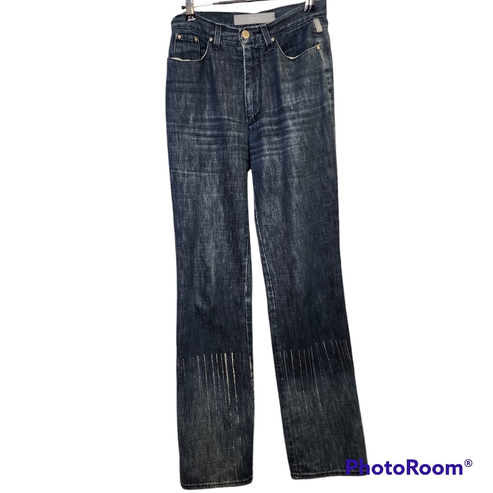 Vintage Versace Couture Denim Ittierre Jeans with Metallic Sparkles Sz 28